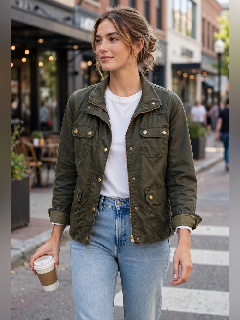 J. Crew Women’s Olive Green Downtown Field Utility Jacket w/ Brass Buttons - M